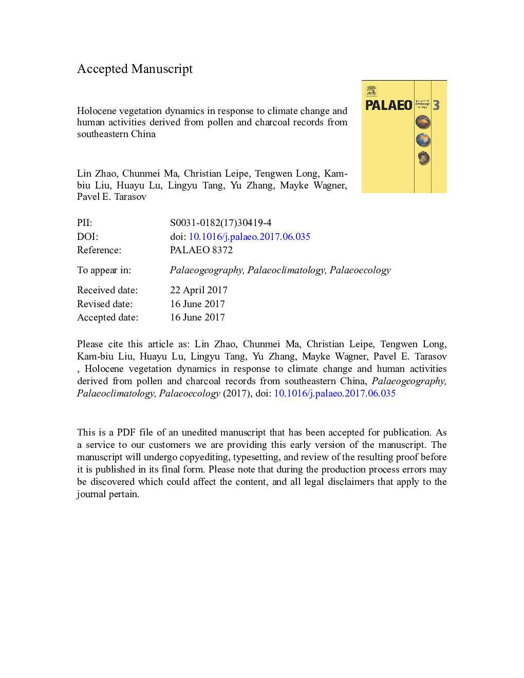 Holocene vegetation dynamics in response to climate change and human activities derived from pollen and charcoal records from southeastern China