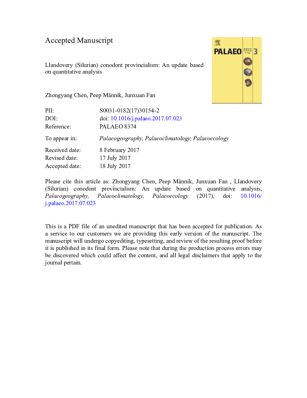 Llandovery (Silurian) conodont provincialism: An update based on quantitative analysis