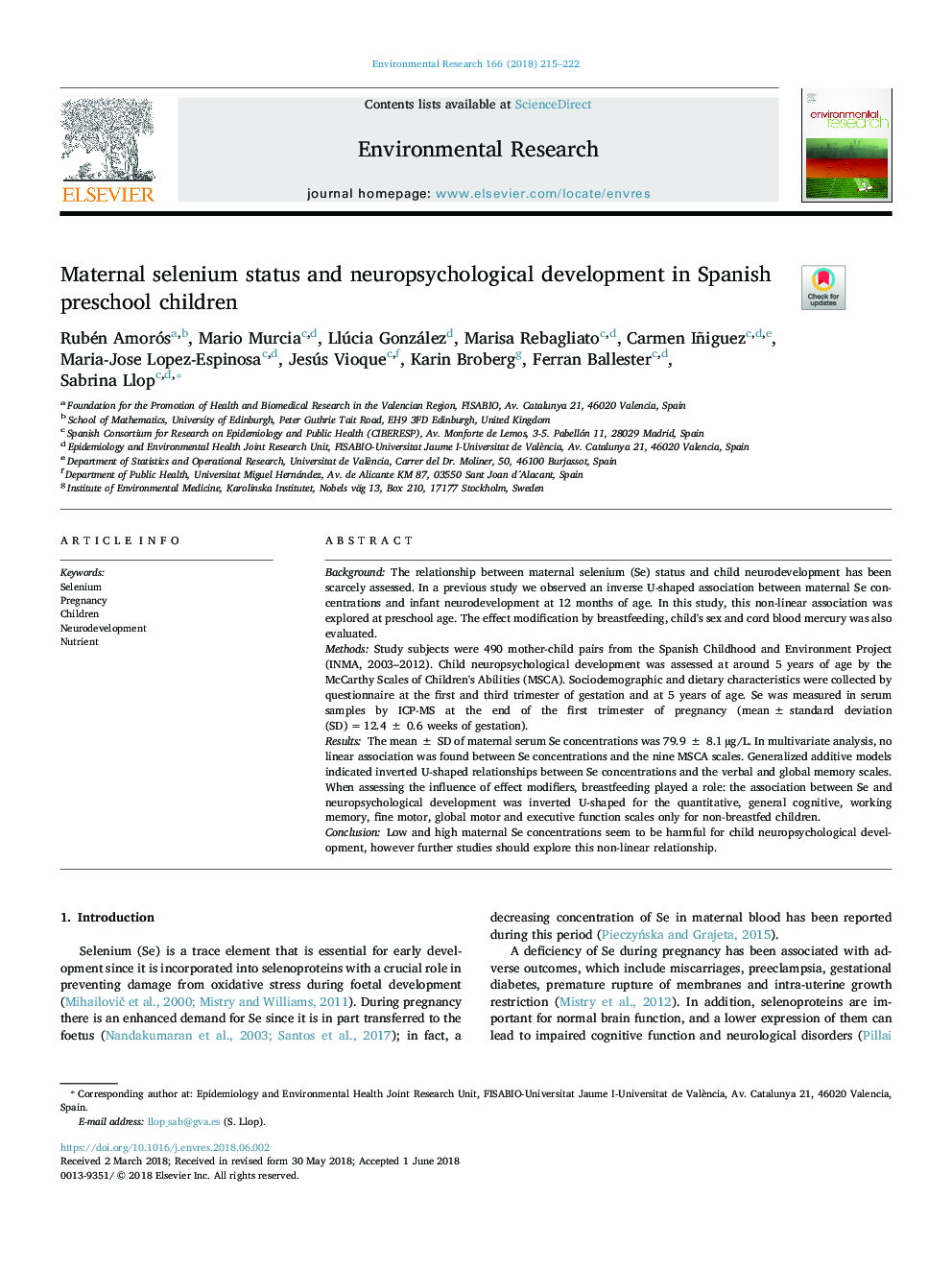 Maternal selenium status and neuropsychological development in Spanish preschool children