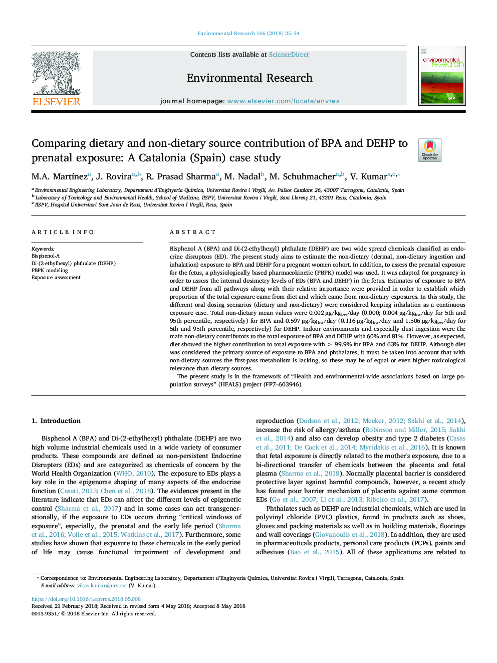 Comparing dietary and non-dietary source contribution of BPA and DEHP to prenatal exposure: A Catalonia (Spain) case study