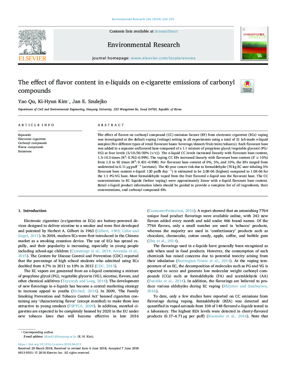 The effect of flavor content in e-liquids on e-cigarette emissions of carbonyl compounds