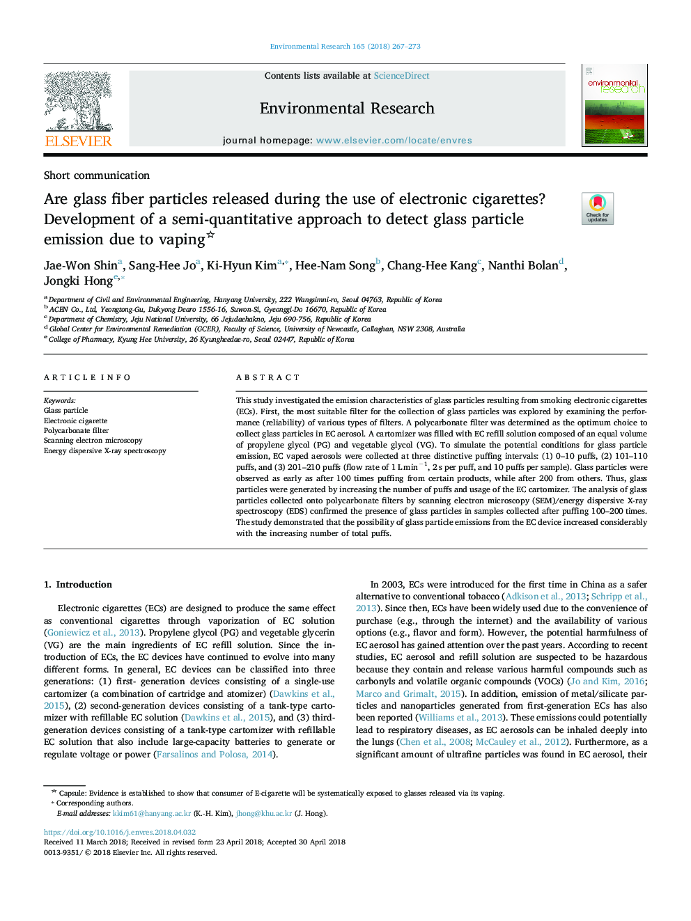 Are glass fiber particles released during the use of electronic cigarettes? Development of a semi-quantitative approach to detect glass particle emission due to vaping