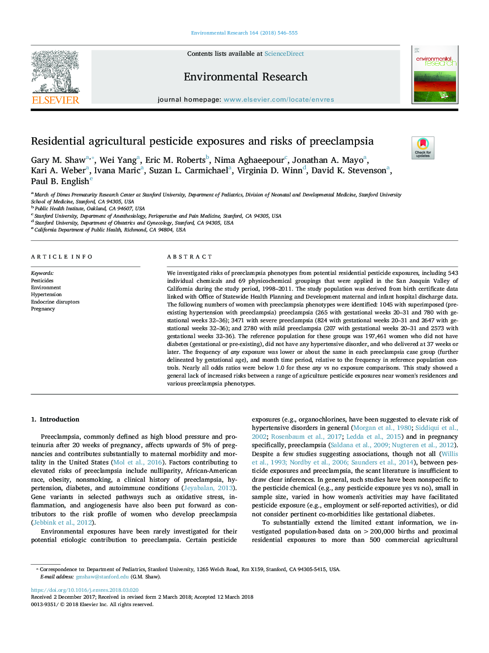 Residential agricultural pesticide exposures and risks of preeclampsia