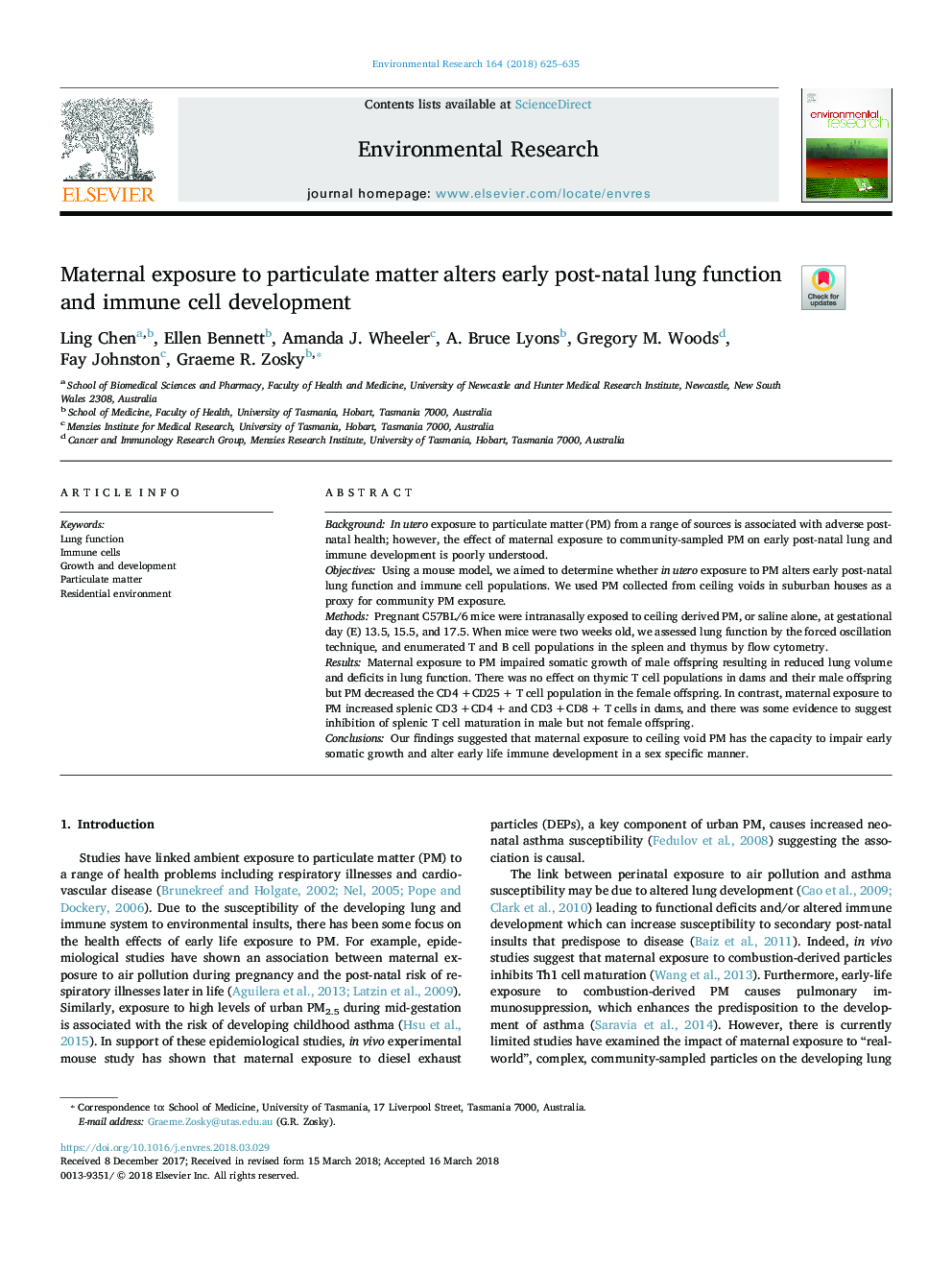 Maternal exposure to particulate matter alters early post-natal lung function and immune cell development