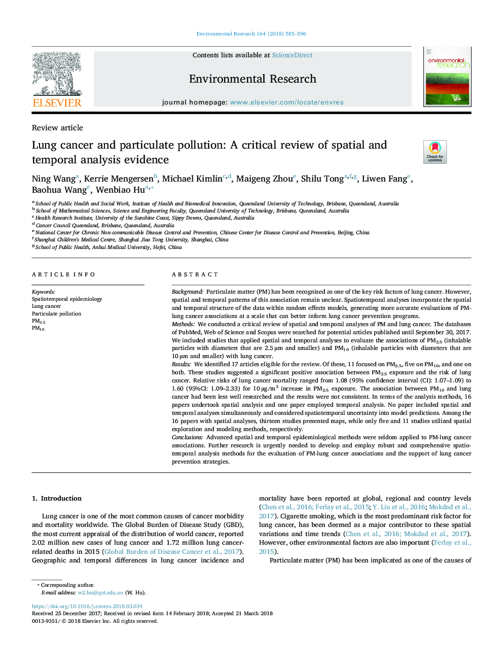 Lung cancer and particulate pollution: A critical review of spatial and temporal analysis evidence