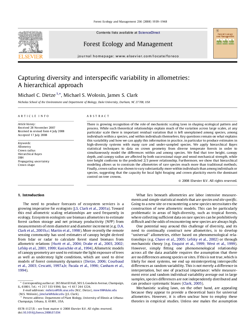 Capturing diversity and interspecific variability in allometries: A hierarchical approach