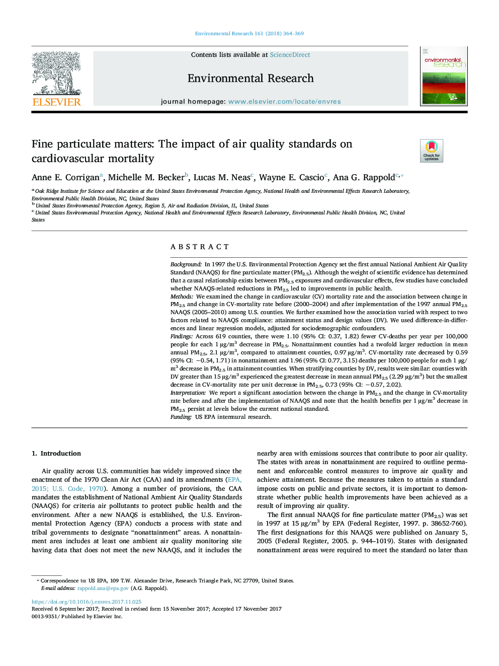 Fine particulate matters: The impact of air quality standards on cardiovascular mortality