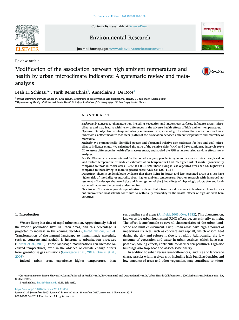 Modification of the association between high ambient temperature and health by urban microclimate indicators: A systematic review and meta-analysis