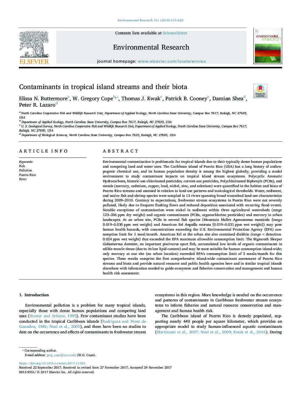 Contaminants in tropical island streams and their biota