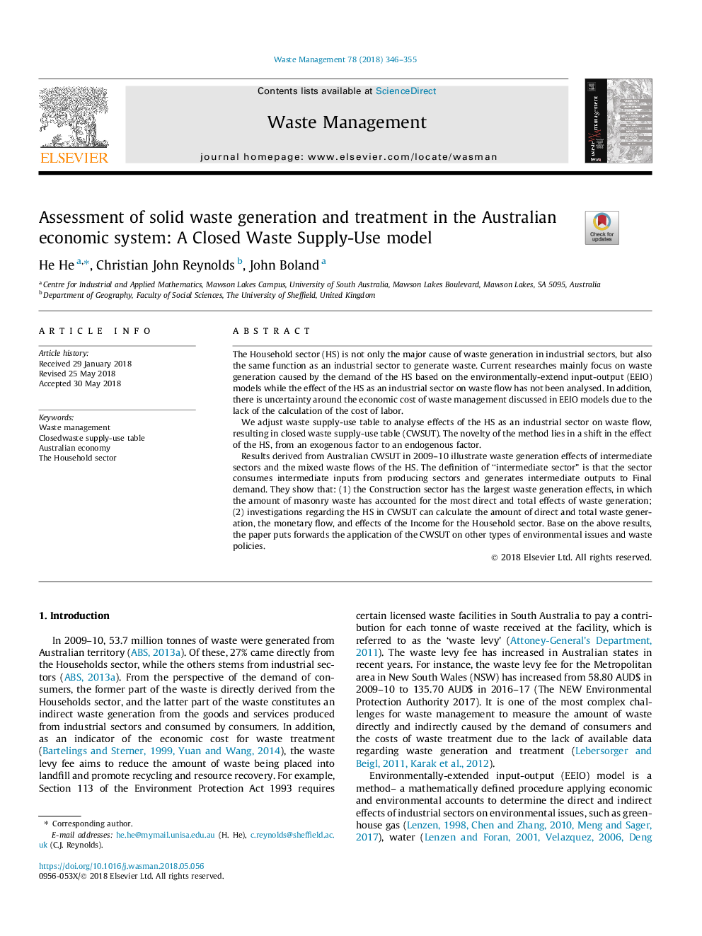 ارزیابی تولید و درمان زباله های جامد در سیستم اقتصادی استرالیا: مدل عرضه و استفاده از ضایعات بسته 