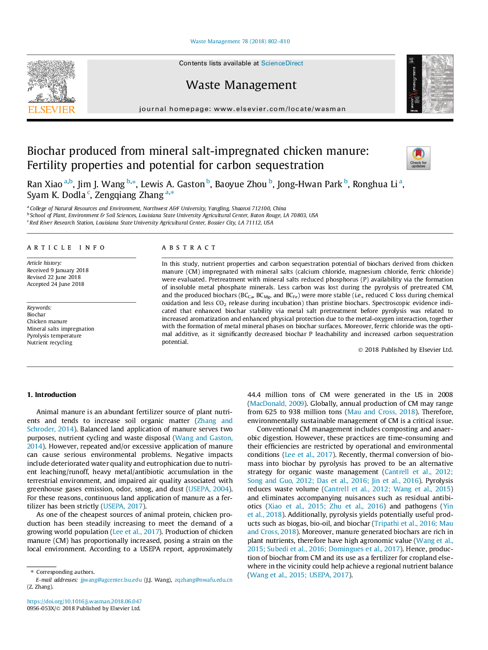 Biochar produced from mineral salt-impregnated chicken manure: Fertility properties and potential for carbon sequestration