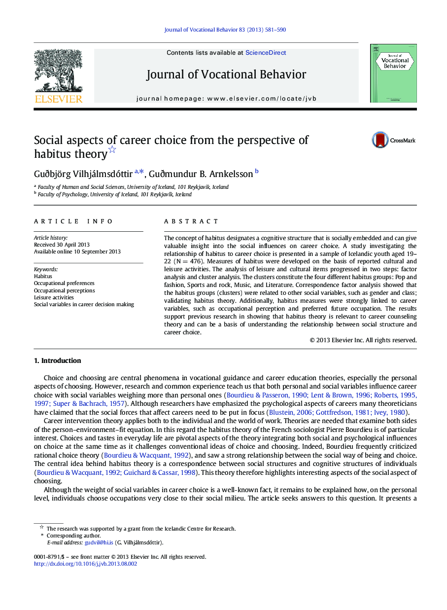 Social aspects of career choice from the perspective of habitus theory 