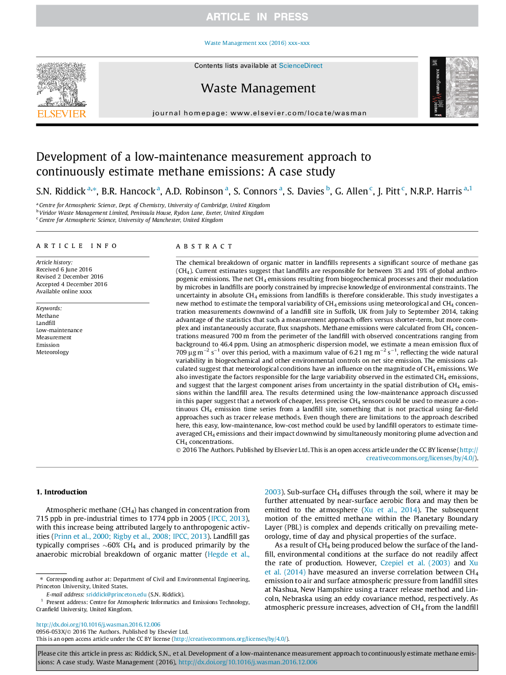 Development of a low-maintenance measurement approach to continuously estimate methane emissions: A case study