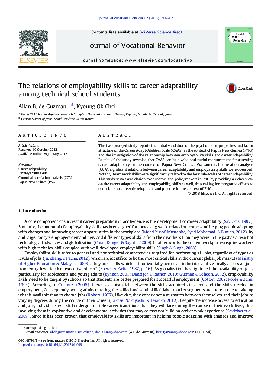 The relations of employability skills to career adaptability among technical school students