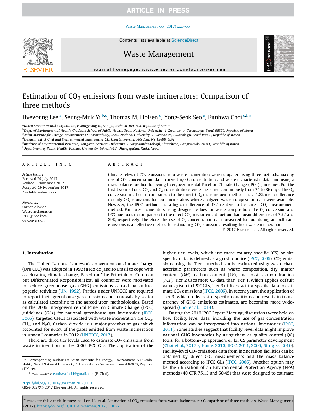 Estimation of CO2 emissions from waste incinerators: Comparison of three methods