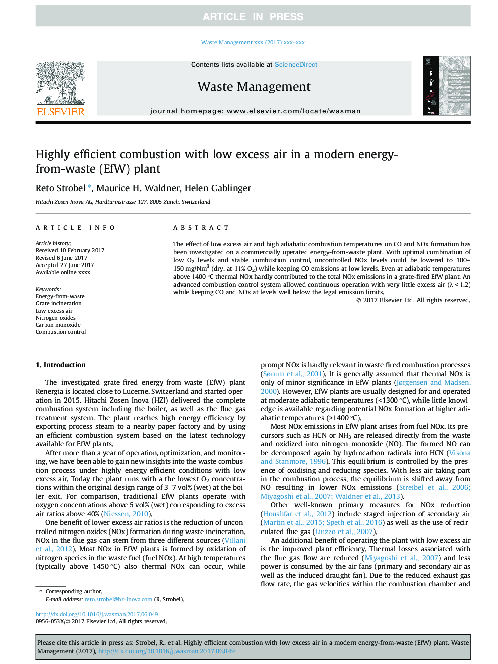 Highly efficient combustion with low excess air in a modern energy-from-waste (EfW) plant