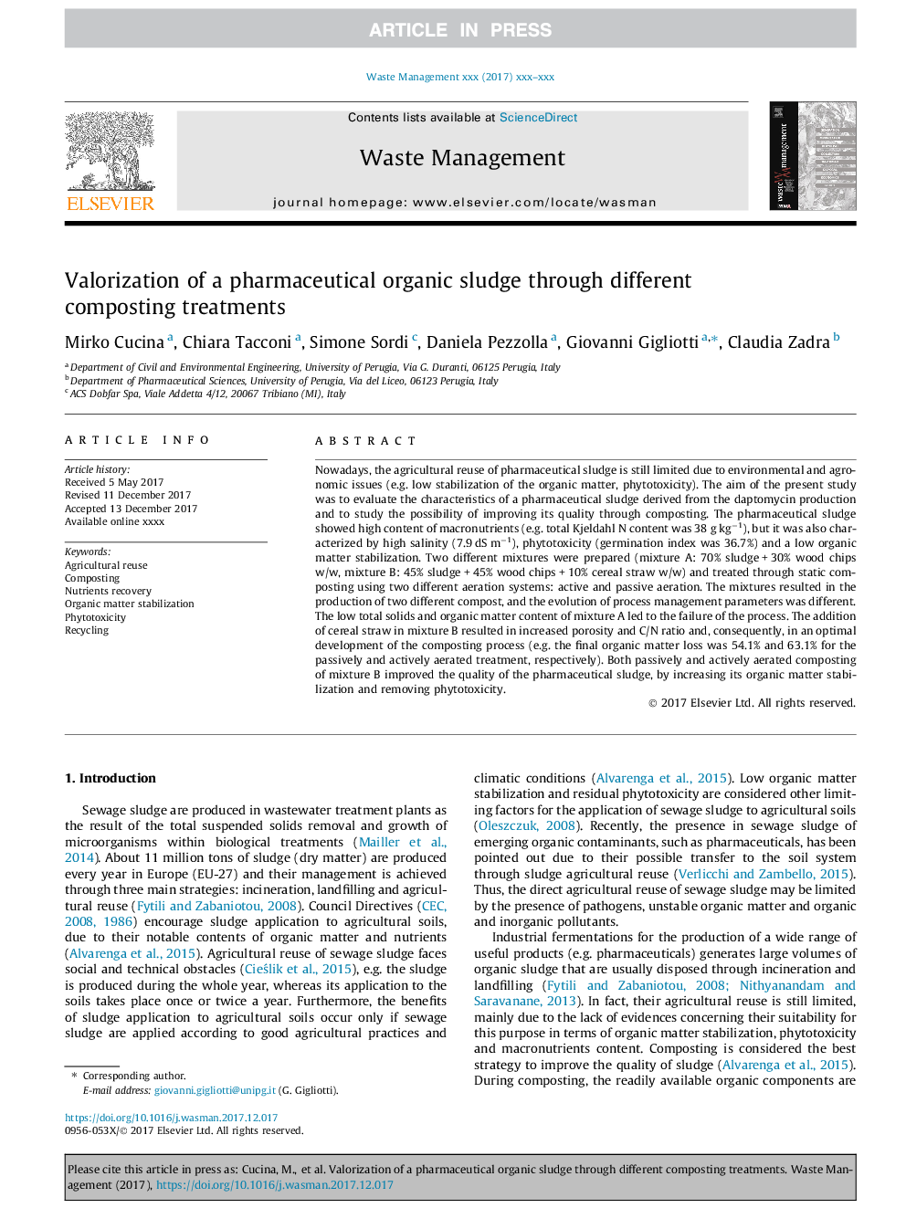 Valorization of a pharmaceutical organic sludge through different composting treatments