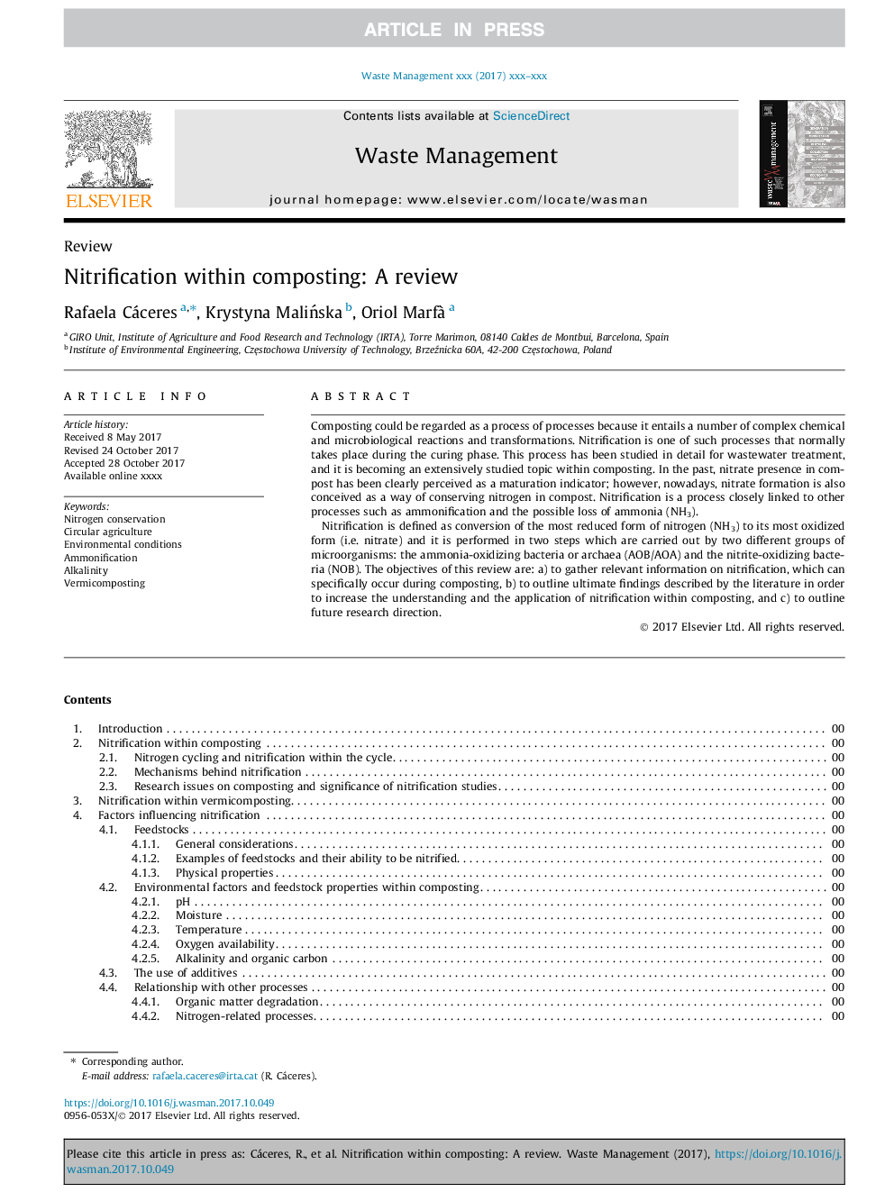 Nitrification within composting: A review