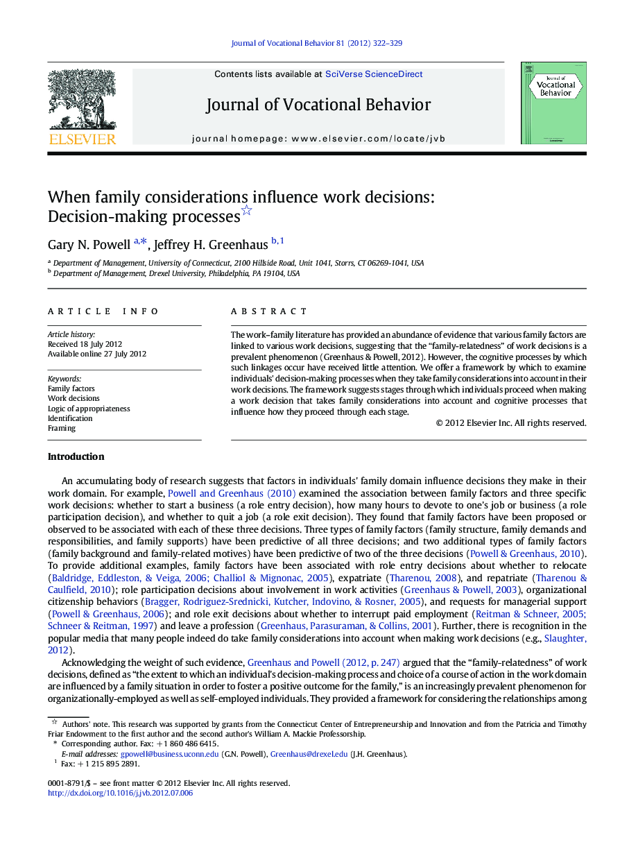 When family considerations influence work decisions: Decision-making processes 