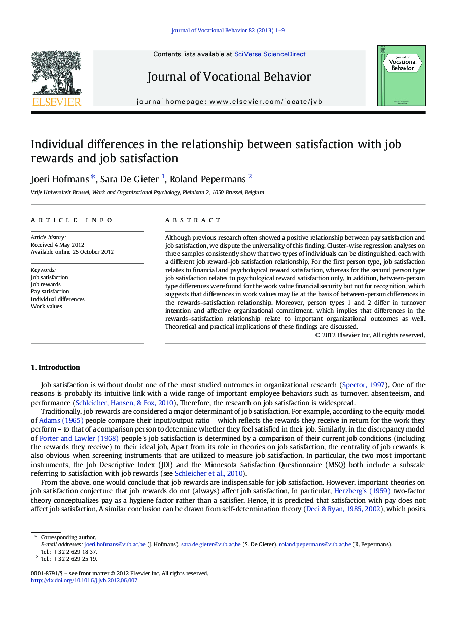 Individual differences in the relationship between satisfaction with job rewards and job satisfaction