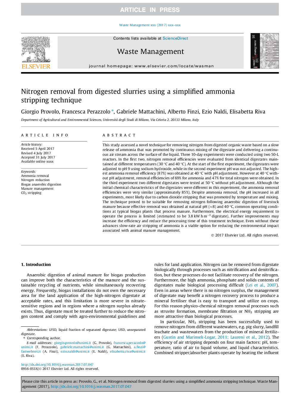 Nitrogen removal from digested slurries using a simplified ammonia stripping technique