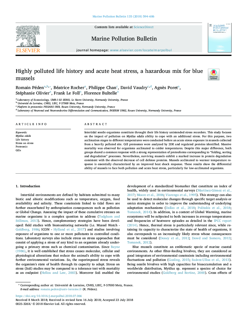 Highly polluted life history and acute heat stress, a hazardous mix for blue mussels