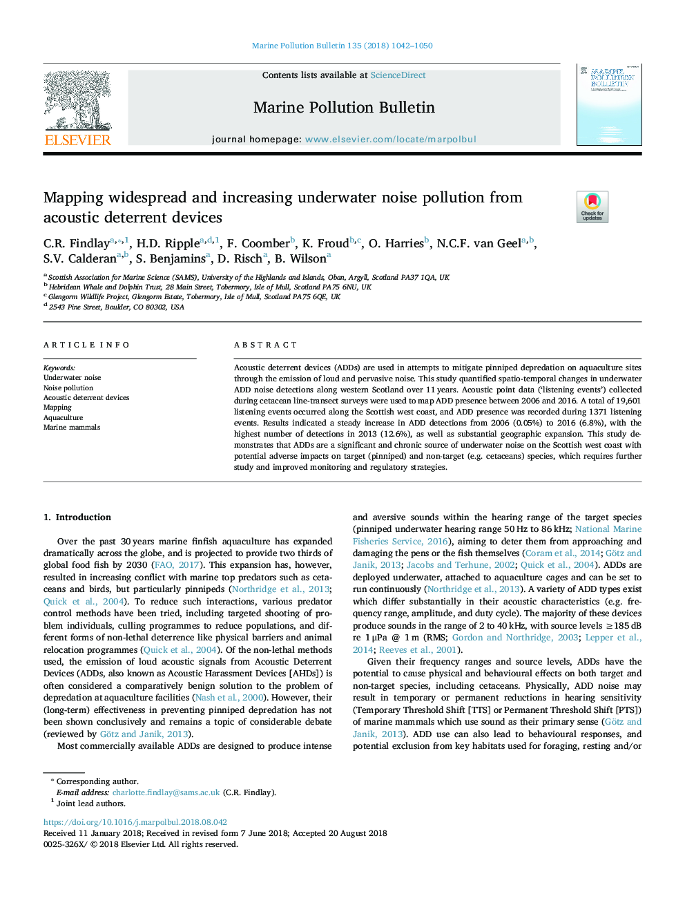 Mapping widespread and increasing underwater noise pollution from acoustic deterrent devices