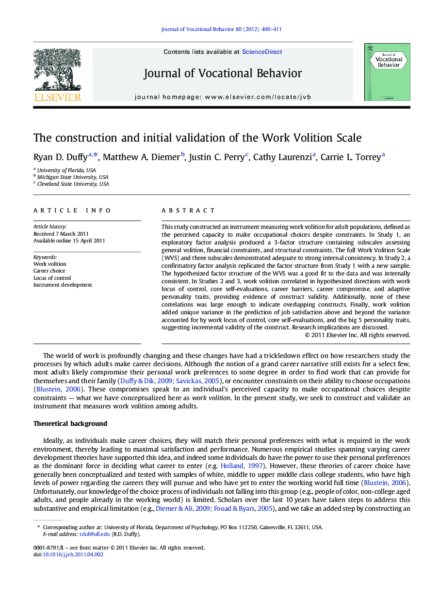 The construction and initial validation of the Work Volition Scale