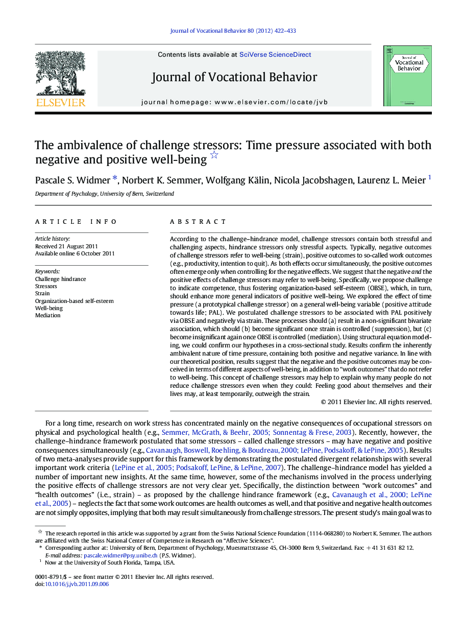 The ambivalence of challenge stressors: Time pressure associated with both negative and positive well-being 