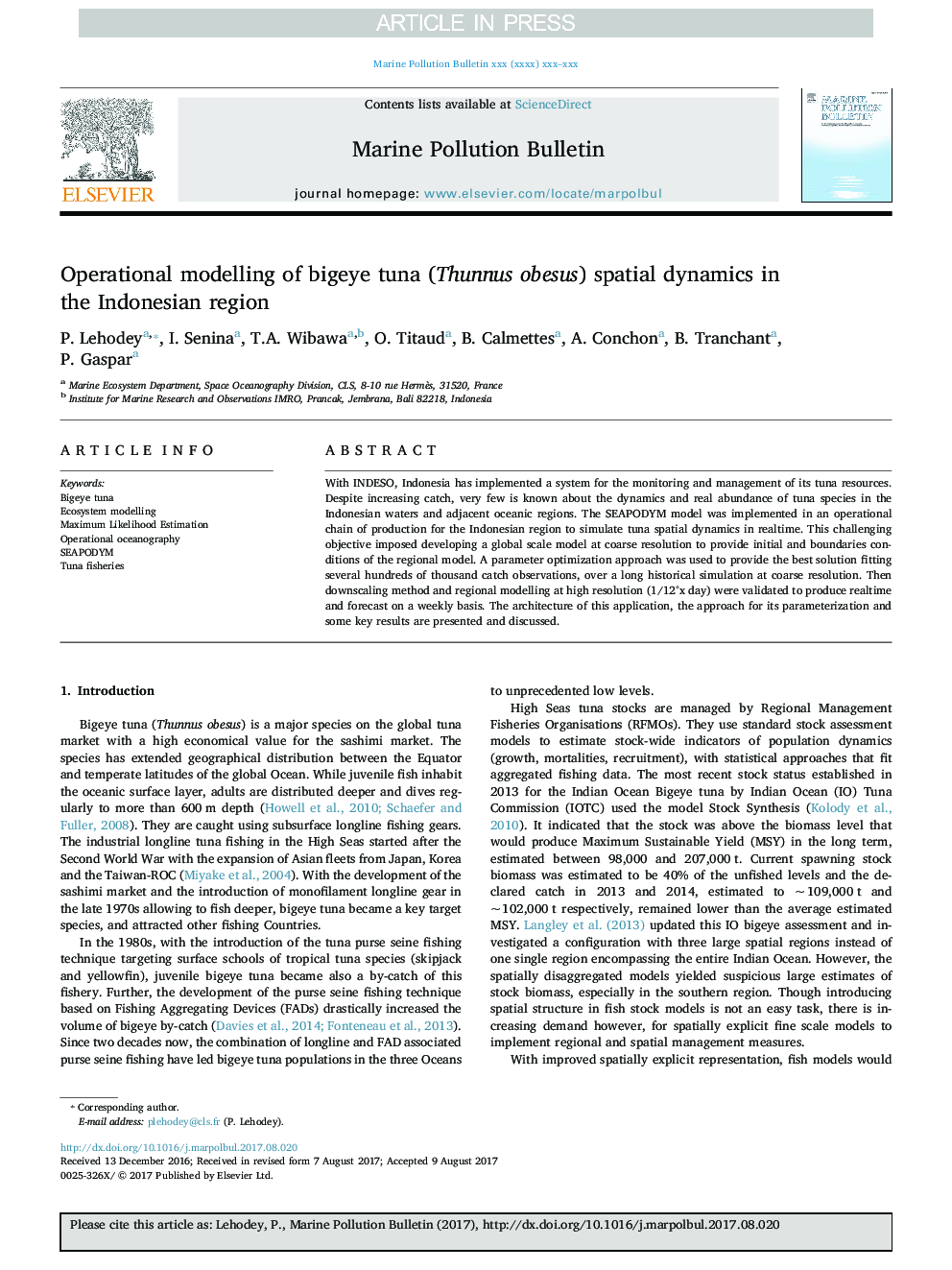 Operational modelling of bigeye tuna (Thunnus obesus) spatial dynamics in the Indonesian region