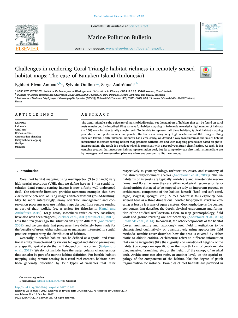 Challenges in rendering Coral Triangle habitat richness in remotely sensed habitat maps: The case of Bunaken Island (Indonesia)