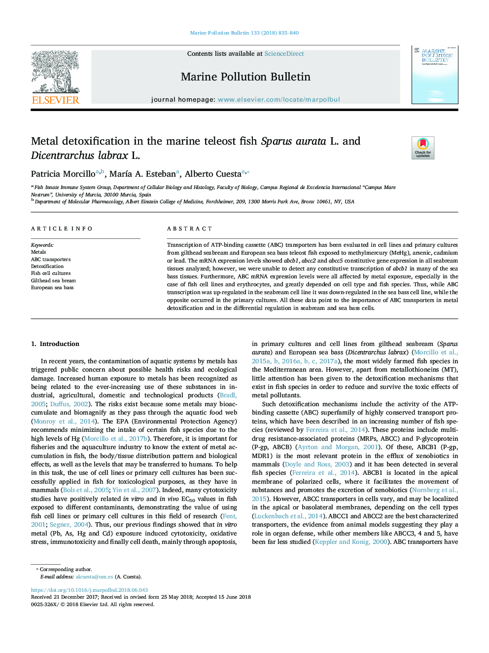 Metal detoxification in the marine teleost fish Sparus aurata L. and Dicentrarchus labrax L.