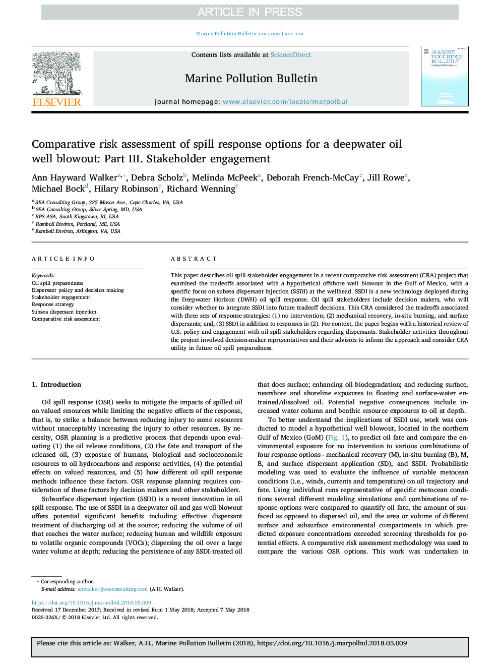 Comparative risk assessment of spill response options for a deepwater oil well blowout: Part III. Stakeholder engagement