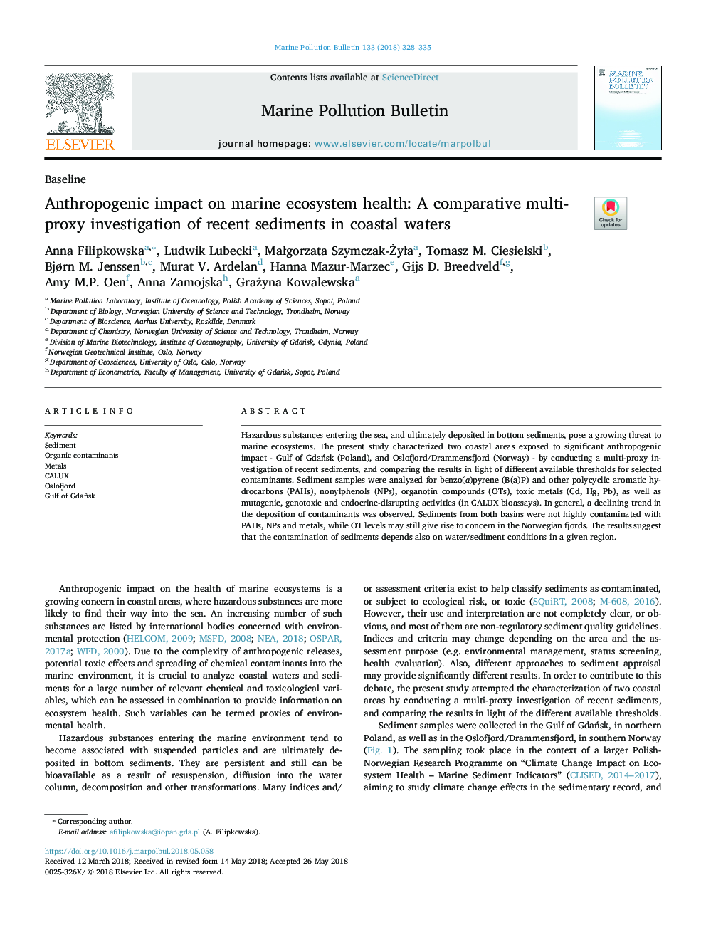 Anthropogenic impact on marine ecosystem health: A comparative multi-proxy investigation of recent sediments in coastal waters