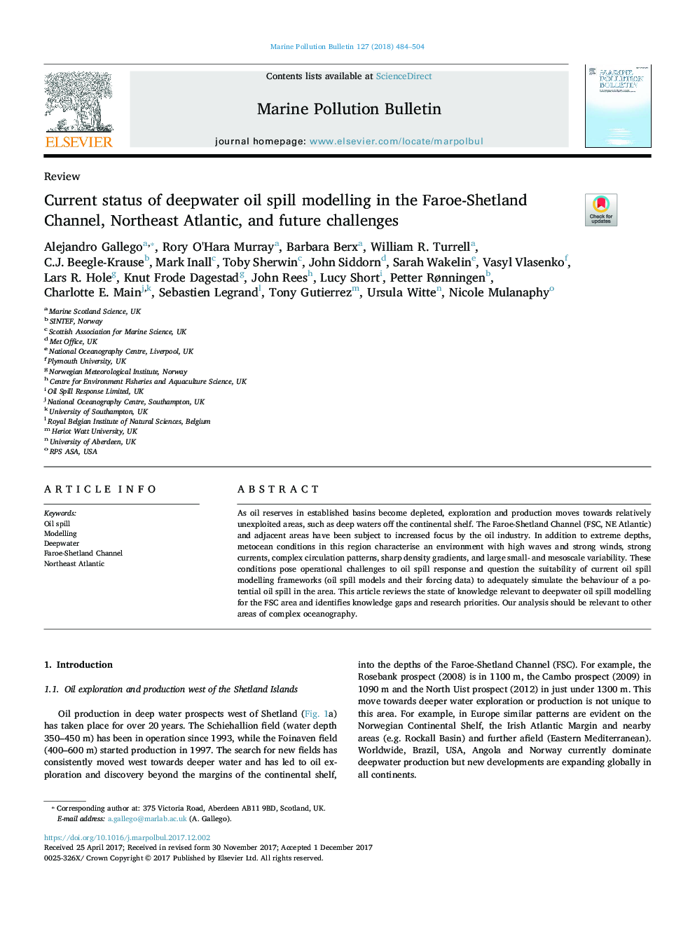 Current status of deepwater oil spill modelling in the Faroe-Shetland Channel, Northeast Atlantic, and future challenges