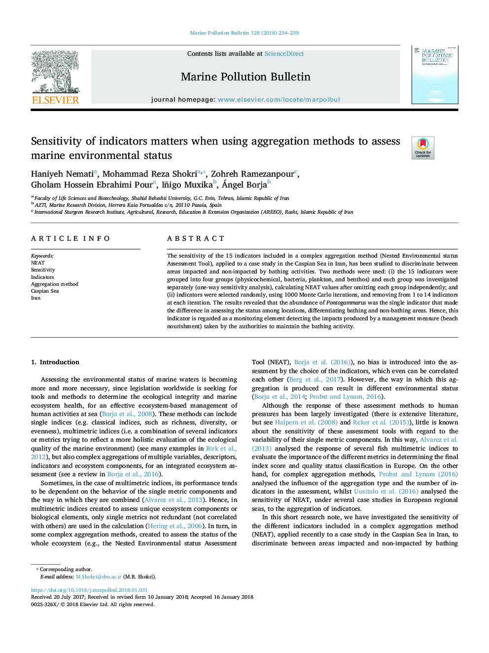 Sensitivity of indicators matters when using aggregation methods to assess marine environmental status