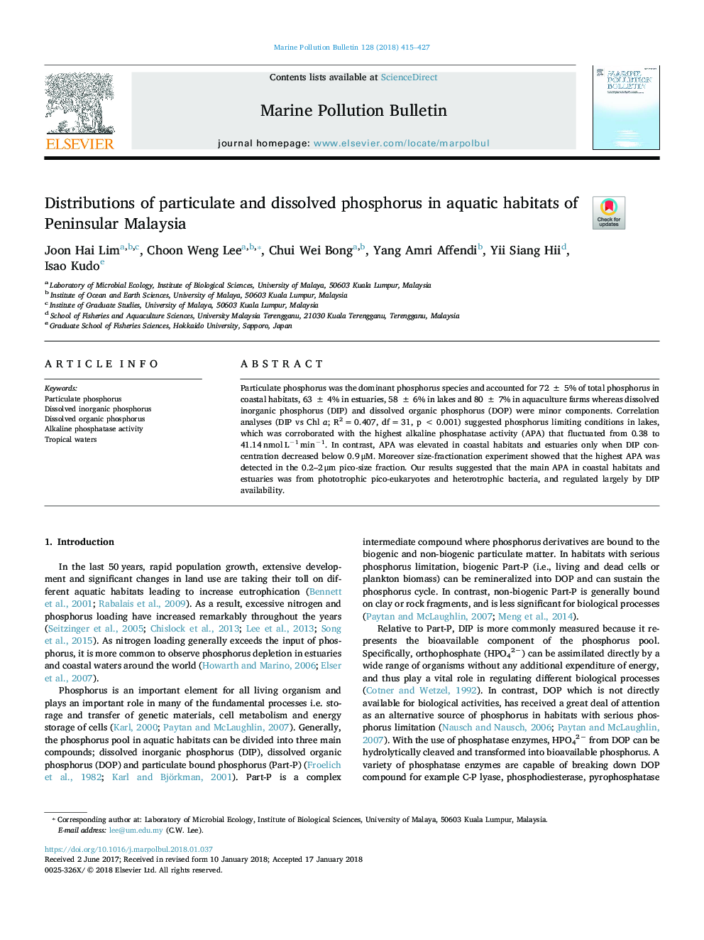 Distributions of particulate and dissolved phosphorus in aquatic habitats of Peninsular Malaysia