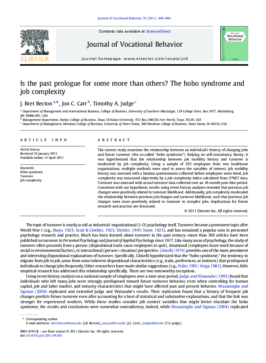 Is the past prologue for some more than others? The hobo syndrome and job complexity