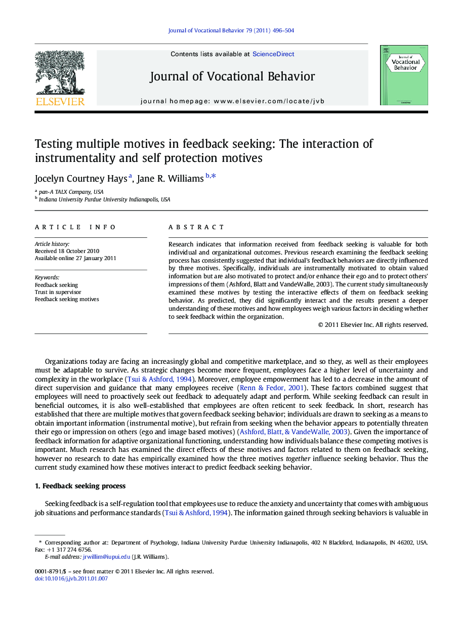 Testing multiple motives in feedback seeking: The interaction of instrumentality and self protection motives