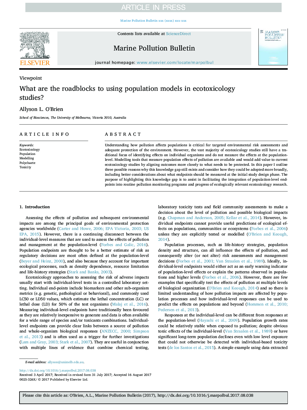 What are the roadblocks to using population models in ecotoxicology studies?