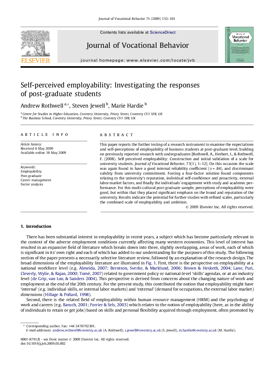 Self-perceived employability: Investigating the responses of post-graduate students