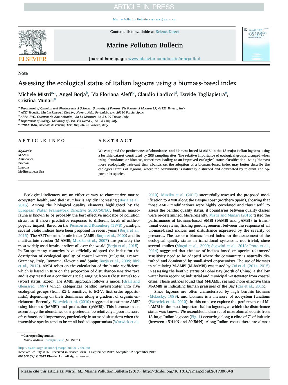 Assessing the ecological status of Italian lagoons using a biomass-based index