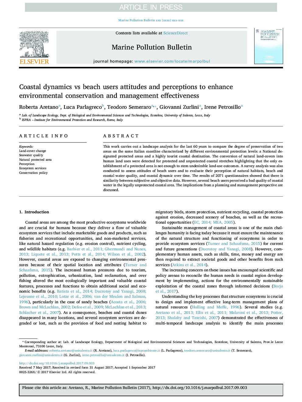 Coastal dynamics vs beach users attitudes and perceptions to enhance environmental conservation and management effectiveness