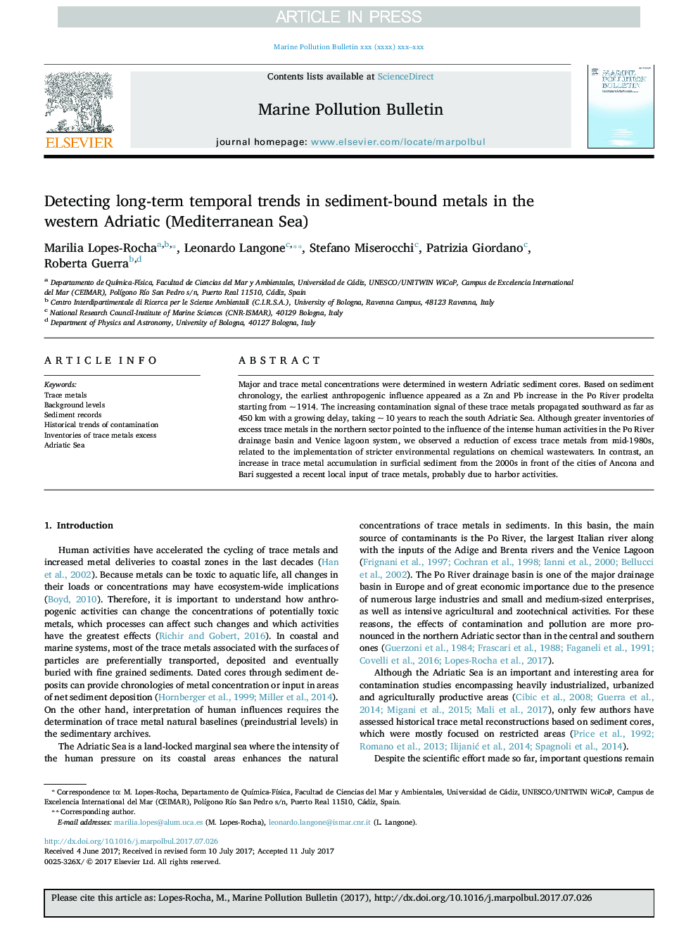 Detecting long-term temporal trends in sediment-bound metals in the western Adriatic (Mediterranean Sea)