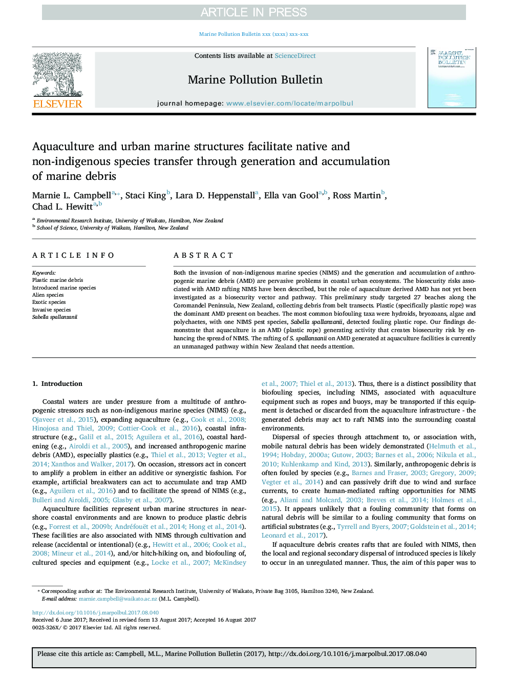 Aquaculture and urban marine structures facilitate native and non-indigenous species transfer through generation and accumulation of marine debris