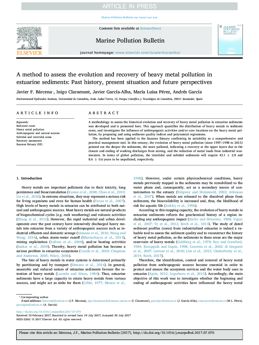 A method to assess the evolution and recovery of heavy metal pollution in estuarine sediments: Past history, present situation and future perspectives