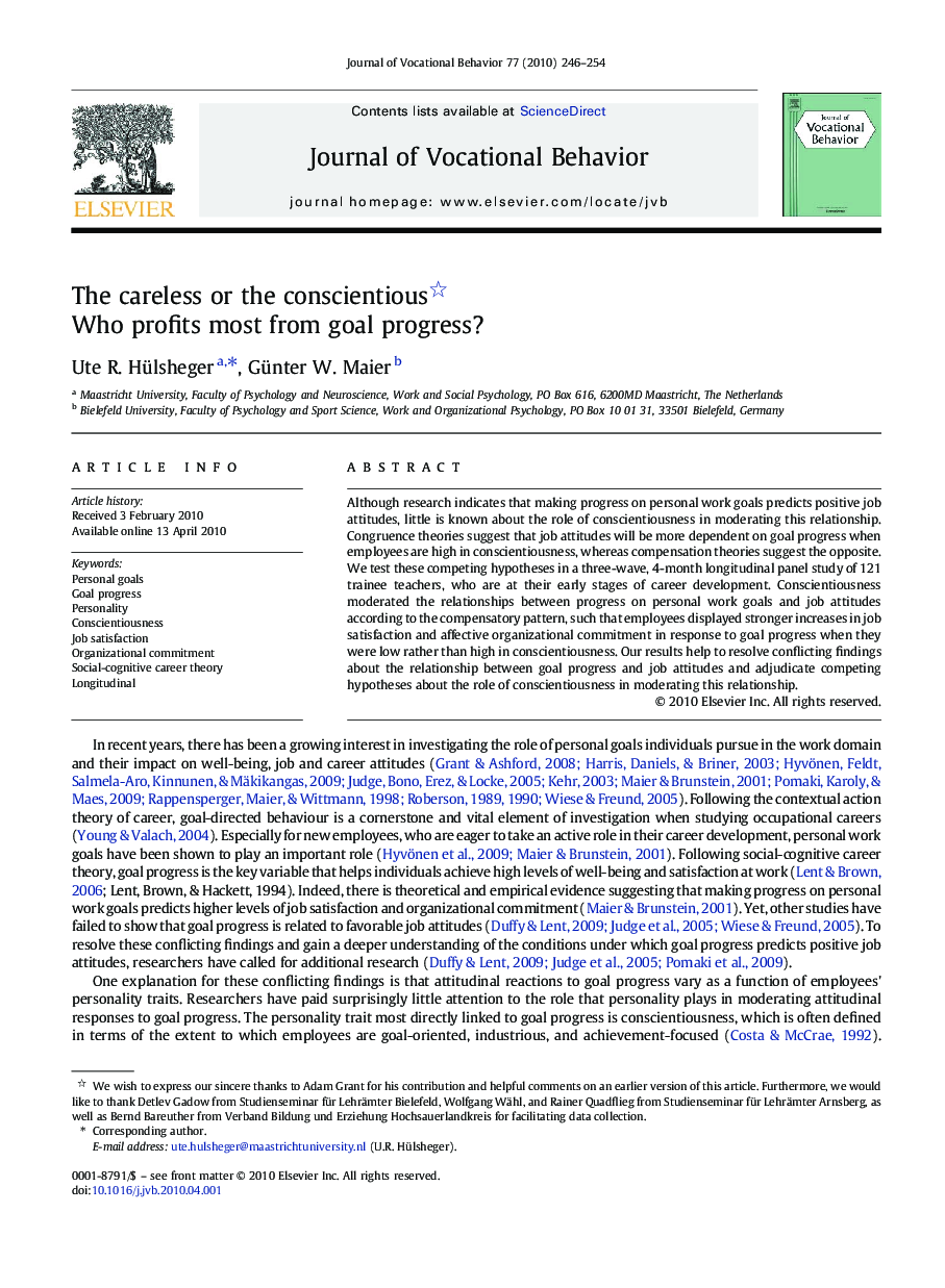 The careless or the conscientious : Who profits most from goal progress?