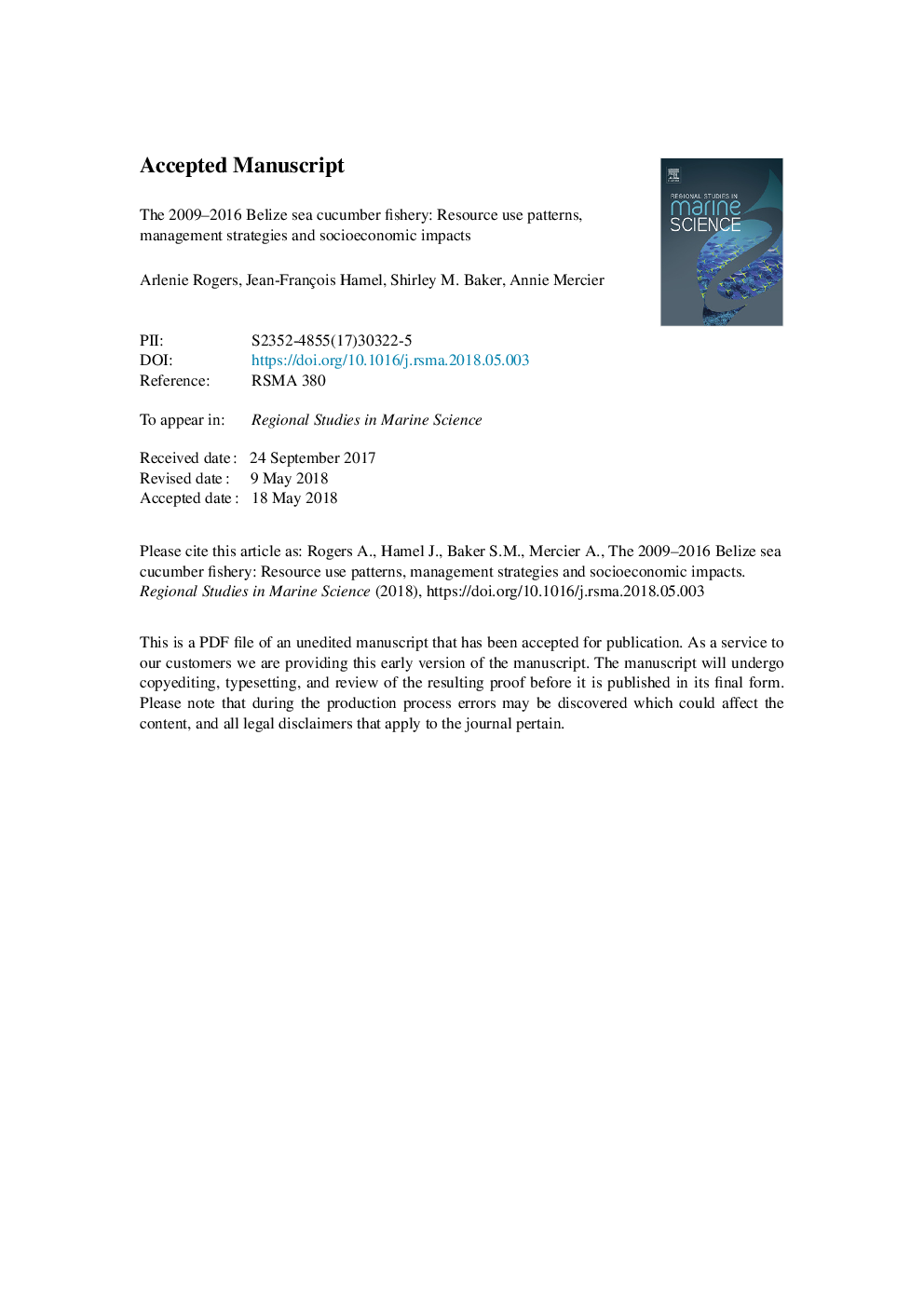 ماهیگیری خیار دریایی در سال 2009-2016 در بیلیون: الگوهای استفاده از منابع، استراتژی های مدیریت و اثرات اجتماعی و اقتصادی 