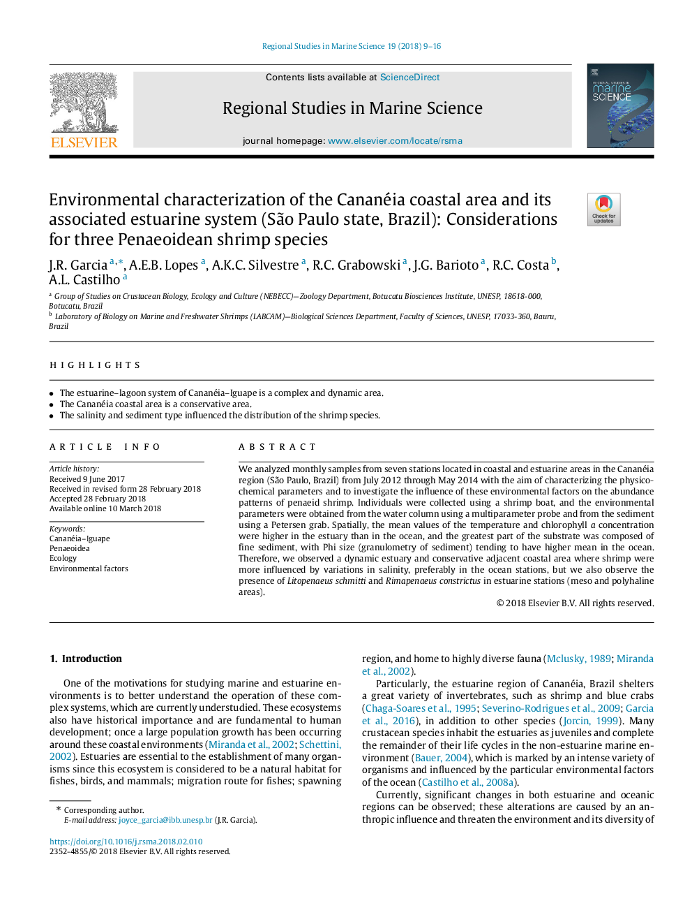 Environmental characterization of the Cananéia coastal area and its associated estuarine system (SÃ£o Paulo state, Brazil): Considerations for three Penaeoidean shrimp species