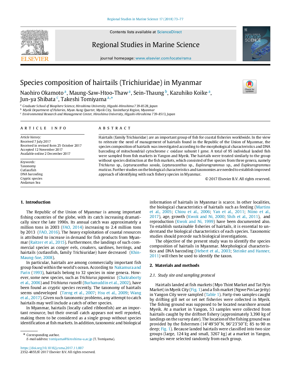 Species composition of hairtails (Trichiuridae) in Myanmar